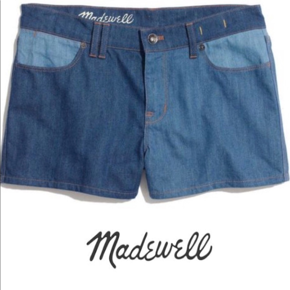 Madewell High Rise Patch Color Blue Jean Shorts Size 30 NWT